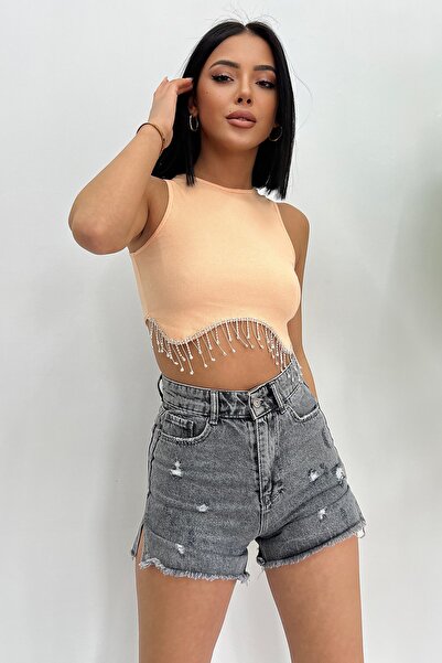 ALFUDO Moda Collection بلا أكمام الخصر سلسلة الماس حجر مفصلة بروتيل نسيج بلوز...