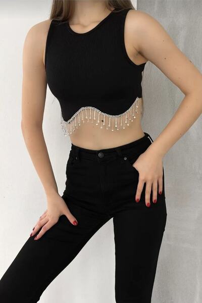 ALFUDO Moda Collection Bluză fără mâneci pentru camisole, cu lanț și diamant