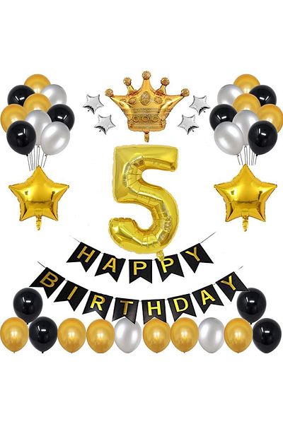 Patladı Gitti Large Size King Crowned Gold-silver-black 5 Year Old Birthday Set