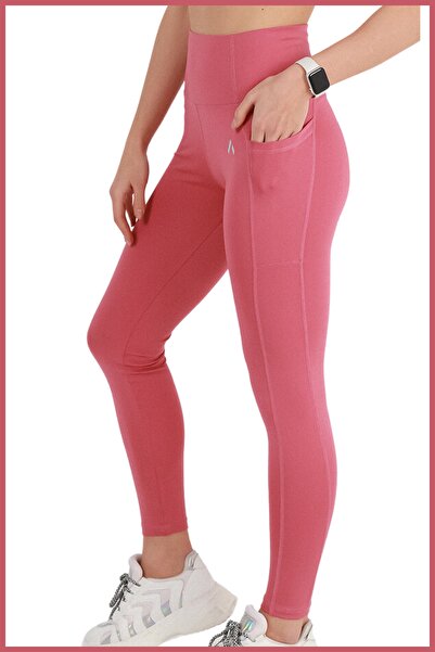 missmaral Women's Dried Rose High Waist Recovery Double Pocket Sports Leggings Regular Size Slim Fit Appearance 1057