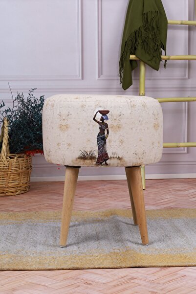 PufyHome Afrikalı Kız Özel Tasarım Çok Amaçlı Gürgen Ayaklı Puf Koltuk