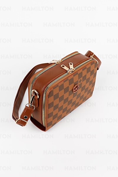 HAMILTON Original Women's Adjustable Cross Strap Leather Textured Patterned Two-Eye Stylish Shoulder and Hand Box Bag