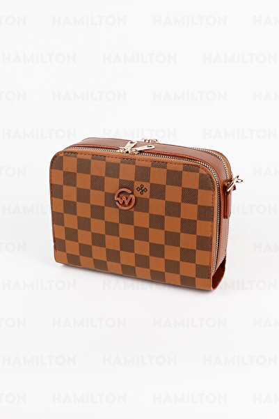 HAMILTON Original Women's Adjustable Cross Strap Leather Textured Patterned Two-Eye Stylish Shoulder and Hand Box Bag