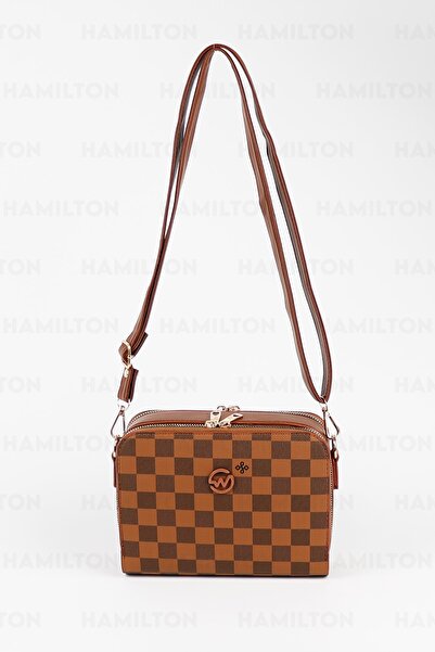 HAMILTON Original Women's Adjustable Cross Strap Leather Textured Patterned Two-Eye Stylish Shoulder and Hand Box Bag