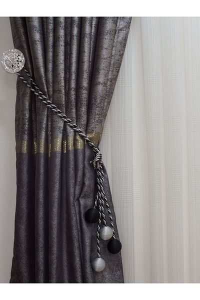 DÖRTTOP Modern Rolling 4 Ball Braçol Side Tie Curtain Accessory Rope Double Breasted Hanger Gray&Black
