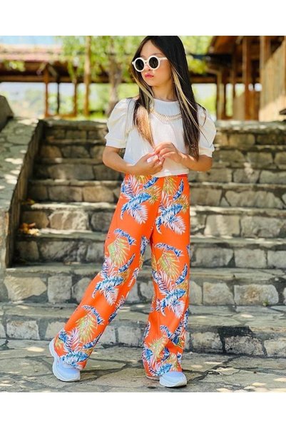 cengokıds Turuncu Çiçeklı Pantolon Bluz Takım-çocuk