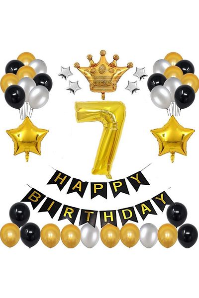 Patladı Gitti Large Size King Crowned Gold-silver-black 7 Year Old Birthday Set