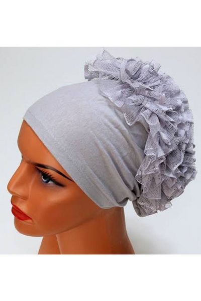 Trablus Women's Gray Frilly Bun Bonnet