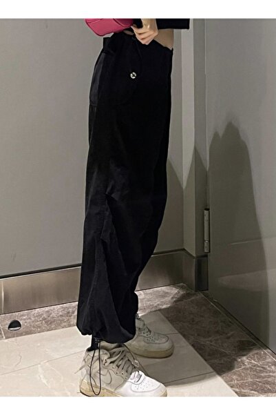 DENİKK Y2k Μαύρο παντελόνι αλεξίπτωτου