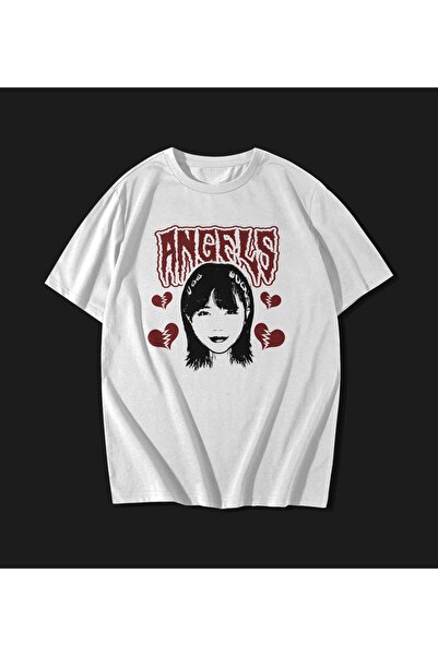 rebelberi Tricou oversize unisex din bumbac, stil grunge, scris de îngeri, tr...