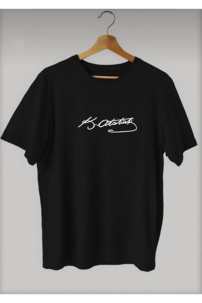 Josette Μπλουζάκι Unisex Μαύρο Mustafa Kemal Atatürk με στάμπα με λαιμόκοψη Oversize