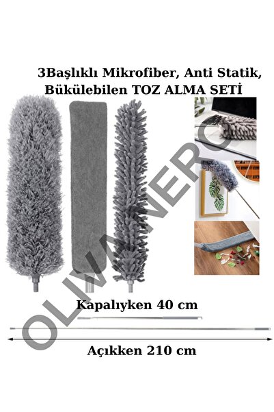 Oliva Nero 3 Başlıklı Bükülebilir Uzun Teleskopik Sopa Toz Alma Fırçası Toz A...