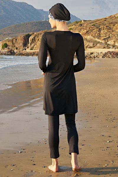 Ruko Maio Women's Large Size Long Sleeve Lycra Hijab Black Swimsuit 2c3t1n31-1