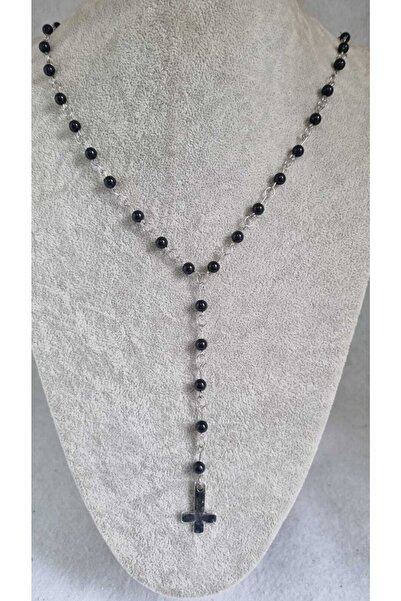 Fugusugu قلادة متقاطعة من الخرز الأسود على الطراز القوطي