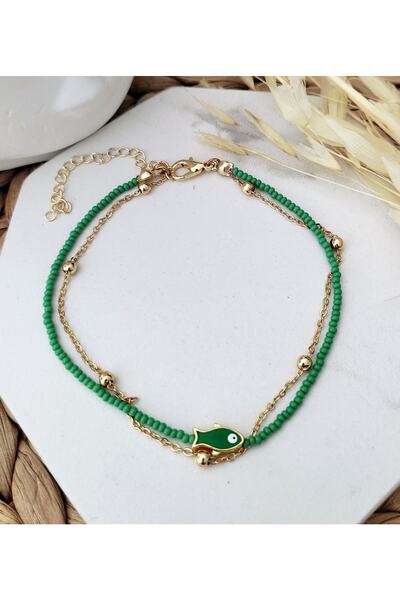 HALHALMILL Yeşil Mineli Balık Top Zincirli Halhal