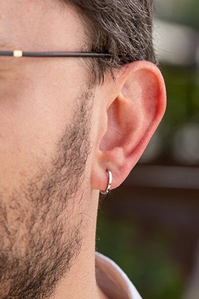 Uşaklıhafız 1945 14 Ayar Altın Erkek Halka Küpe Beyaz 14 Mm