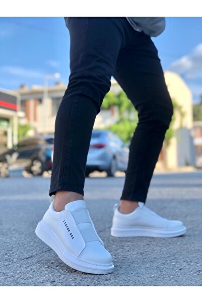 BPM Ba0307 Pantofi pentru bărbați alb cu bandă dublă cu talpă înaltă Boa