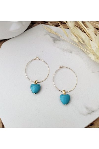 HALHALMILL Turquoise Mini Heart Hoop Earrings