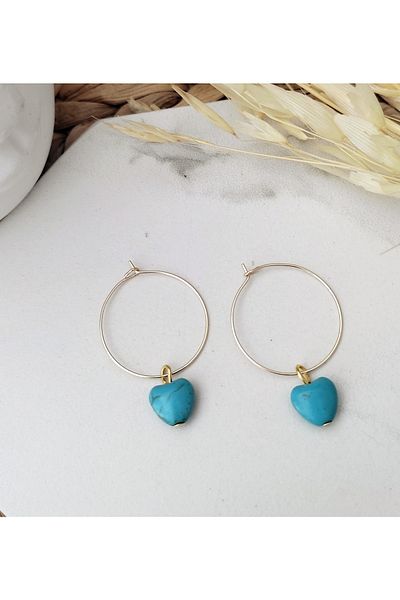 HALHALMILL Turquoise Mini Heart Hoop Earrings