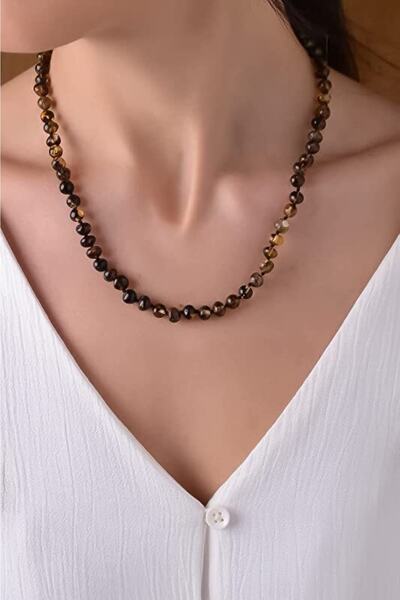 Amberistan Adult Antique Green Fossil Amber Necklace - Certified, Original 45cm - Baltic Amber Necklace