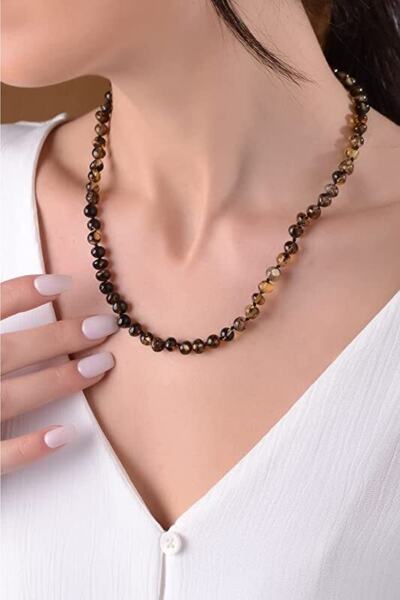 Amberistan Adult Antique Green Fossil Amber Necklace - Certified, Original 45cm - Baltic Amber Necklace