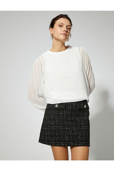 Koton Gefütterte Chiffonbluse mit langen Ärmeln