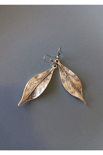 dela otantik Gümüş Renk Uzun Yaprak Küpe Sallantılı Küpe Bijuteri Bohem Takı Silver Leaf Earrings 6cm