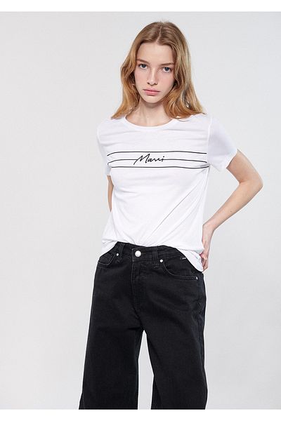 Mavi Potištěné bílé tričko Slim Fit / Slim Fit 1601186-620