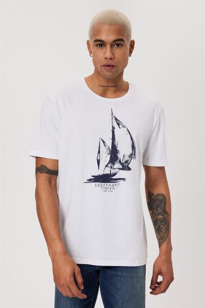 Lee Cooper Ανδρικό μπλουζάκι με λαιμόκοψη Gawaın Λευκό