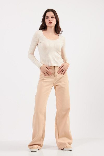 orcey Ecru Flame Camisole Round Neck Long Sleeve Bodysuit