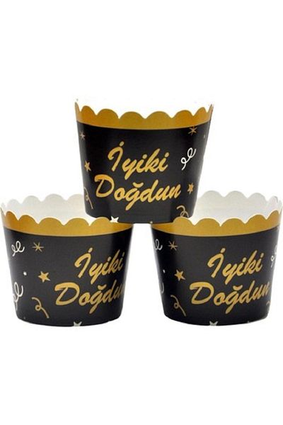 Kokoş Parti Gold-Black Cupcake Container with Happy Birthday