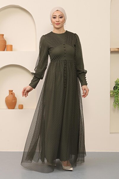 Modamihram Вечерна рокля от тюл с копчета, каки 12237