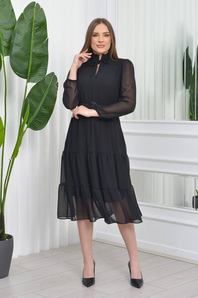 Neşeli Butik Rochie din șifon cu guler înalt pentru femei Neseli Boutique - neagră