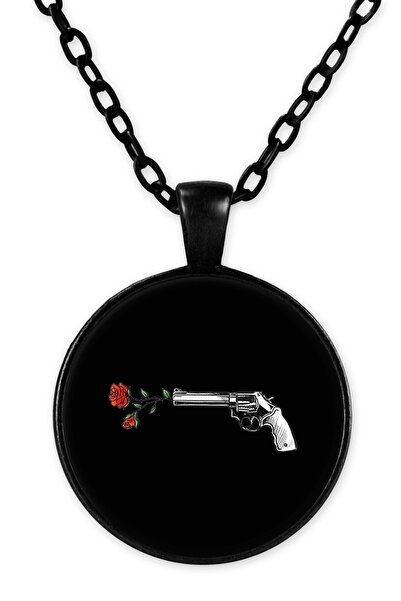 herotasarım Black Chain Gun Rose Necklace - Bll3459