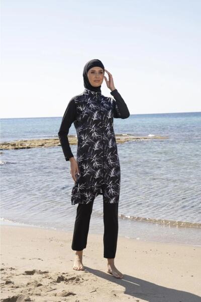 Estiva 23934 Black Battal Large Size Lycra Gilet Woven Hijab Swimsuit