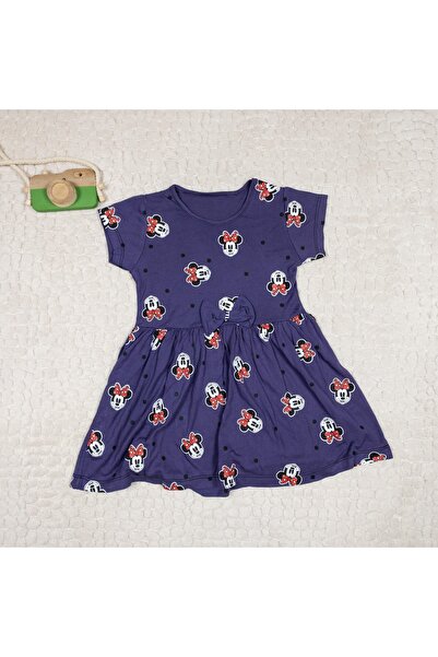 Momikon Minnie Mouse Desenli Fiyonk Detaylı Kısa Kol Elbise