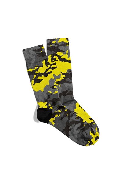 Eğlenceli Çoraplar Fun Socks Yellow Gray Camouflage Pattern Printed Socks Ecsoket366