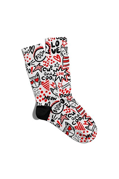 Eğlenceli Çoraplar Забавни чорапи Unisex Love Boom Cat Printed Socks Ecsoket028