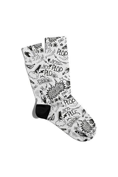 Eğlenceli Çoraplar Fun Socks Unisex Boooom Plop Popart Printed Socks Ecsoket130