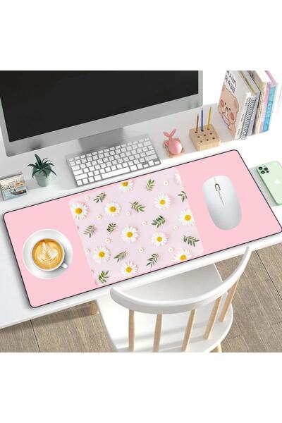 Mavera Dükkan Pembe Papatyalı Kare Mouse Pad