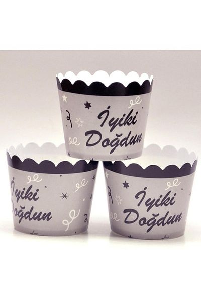 booddie Happy Birthday Silver Black Cupcake (muffin) Cake Capsule 12 Pieces
