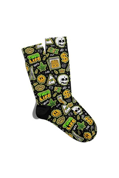 Eğlenceli Çoraplar Fun Socks Sosete unisex Thug Life Skull Popart Printed Soc...