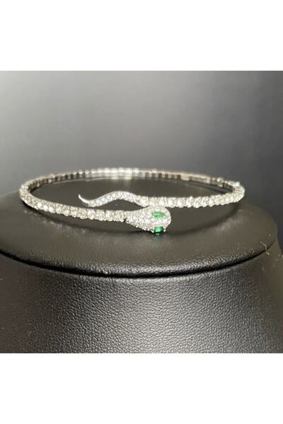 neslyaccessories Silver Zirkon Taşlı Snake Bilezik