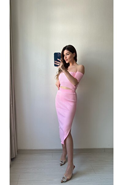 Julidress Svetlo roza bluza sa kratkim rukavima Skraćeni kroj i midi suknja S...