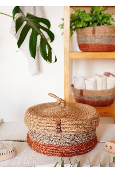 The Mia Bamboo Tile Round Basket - with Jutte Lid, 25X15Cm
