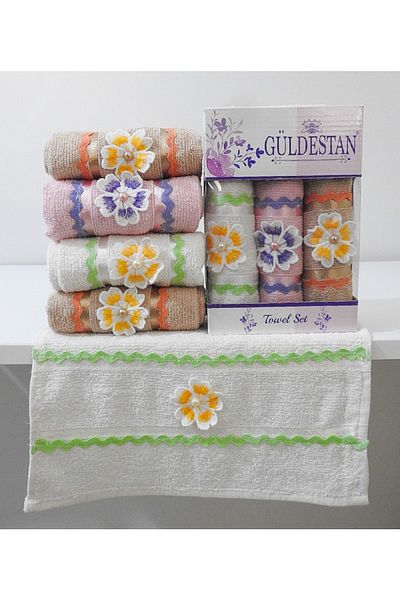Güldestan Curly 30x50 Cm 3-Piece Embroidered Towel Set