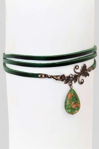 LADYMİRAGE Genuine Leather Turquoise Stone Choker Koye