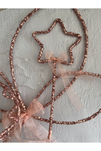 SAKLIDESİGN Çocuk Rose Gold Renk Kraliçe Taç ,yıldız Asa Kanat 3 Lü Set