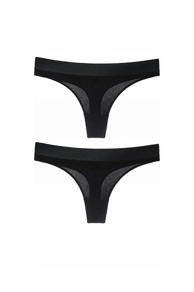 Simi Underwear Women's Black Cotton Thong Panties - Pack of 2
