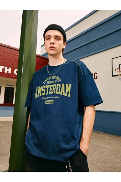 Benisengiydir Unisex Navy Blue Amsterdam Oversize Crew Neck Tshirt